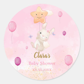 Bunny Pink Watercolor Baby Shower Stickers