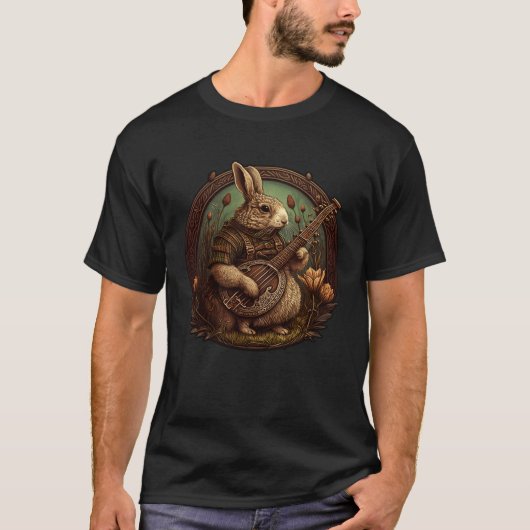 Bunny Playing Banjo Guitar Music Bunny Outfit For  T-Shirt (Vorderseite)