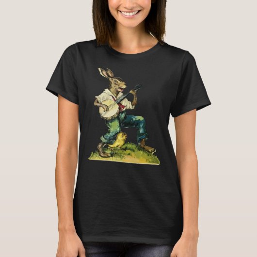 Bunny Playing Banjo Guitar Music Rabbit Happy East T-Shirt (Vorderseite)