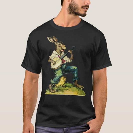 Bunny Playing Banjo Guitar Music Rabbit Happy East T-Shirt (Vorderseite)