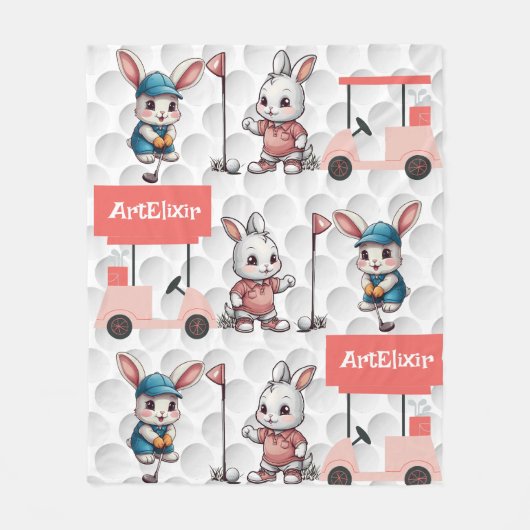 Bunny Playing Golf Printing Fleecedecke (Vorderseite)