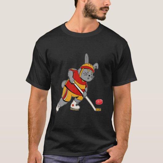 Bunny Playing Ice Hockey Easter Rabbit Bunny Men W T-Shirt (Vorderseite)