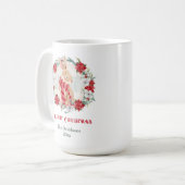 Bunny Poinsettia Aquarell Name Weihnachtsweihnacht Kaffeetasse (Vorderseite Links)