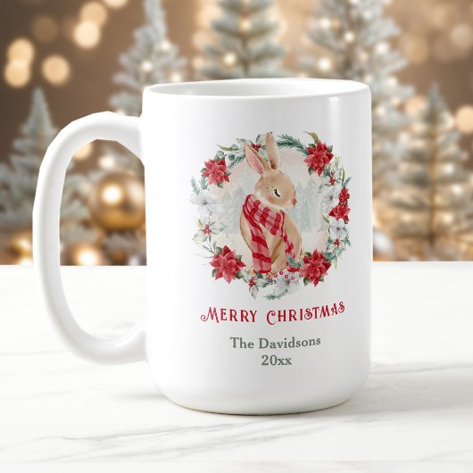 Bunny Poinsettia Aquarell Name Weihnachtsweihnacht Kaffeetasse