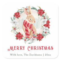 Bunny Poinsettia Watercolor Einfache Weihnachtszei