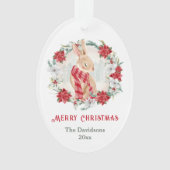 Bunny Poinsettia Watercolor Familienname Weihnacht Ornament (Vorderseite)