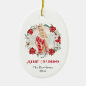 Bunny Poinsettia Watercolor Name Weihnachten Keramik Ornament (Vorne)