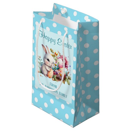 Bunny Polka Dot Border Oaster Kleine Geschenktüte (Vorderseite Schrägansicht)