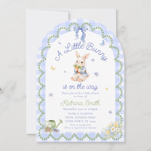 Bunny Pretty Rabbit Gingham Baby Shower Invitation Einladung (Vorderseite)