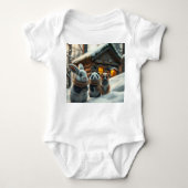 Bunny, puppy front & space neon Easter bunny back Baby Strampler (Vorderseite)