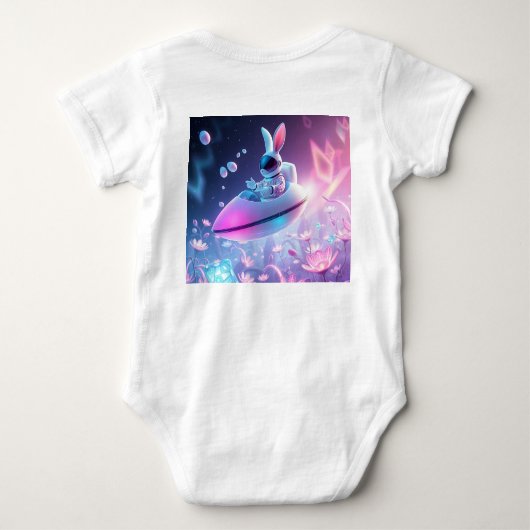 Bunny, puppy front & space neon Easter bunny back Baby Strampler (Rückseite)