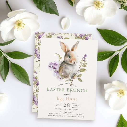 Bunny Purple Lilac Floral Easter Brunch Einladung