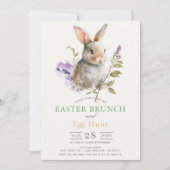 Bunny Purple Lilac Floral Easter Brunch Einladung (Vorderseite)