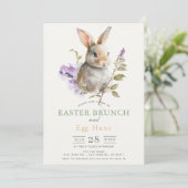 Bunny Purple Lilac Floral Easter Brunch Einladung (Stehend Vorderseite)