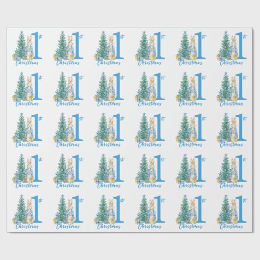 Bunny Rabbit 1. Blauer Weihnachtsfeiertag Geschenkpapier (Flach)