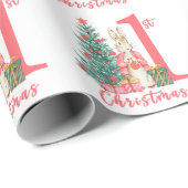 Bunny Rabbit 1. First Pink Weihnachtsfeiertag Geschenkpapier (Rolleneckpunkt)
