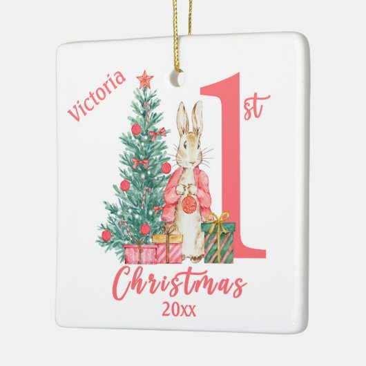 Bunny Rabbit 1. Weihnachten Personalisiert Keramikornament (Links)
