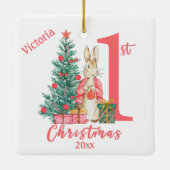Bunny Rabbit 1. Weihnachten Personalisiert Keramikornament (Rückseite)