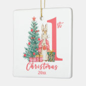 Bunny Rabbit 1. Weihnachtsfeiertag Rosa Feiertag Keramikornament (Links)