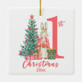 Bunny Rabbit 1. Weihnachtsfeiertag Rosa Feiertag Keramikornament (Rückseite)