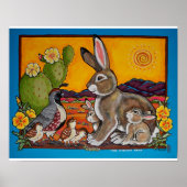 Bunny Rabbit and Quail Families Southwest Poster (Vorne)