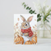 Bunny Rabbit Autumn Pumpkin Illustration Postkarte (Stehend Vorderseite)