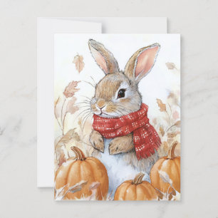 Bunny Rabbit Autumn Pumpkin Illustration Postkarte