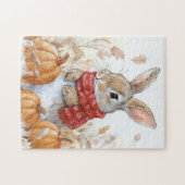 Bunny Rabbit Autumn Pumpkin Illustration Puzzle (Horizontal)