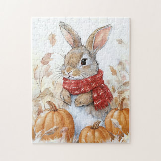Bunny Rabbit Autumn Pumpkin Illustration Puzzle