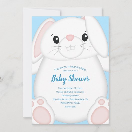 Bunny Rabbit Baby Dusche Blau Einladung (Vorderseite)