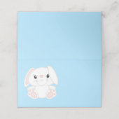 Bunny Rabbit Baby Dusche Blau Platzkarte (Außenseite Aufgefaltet)