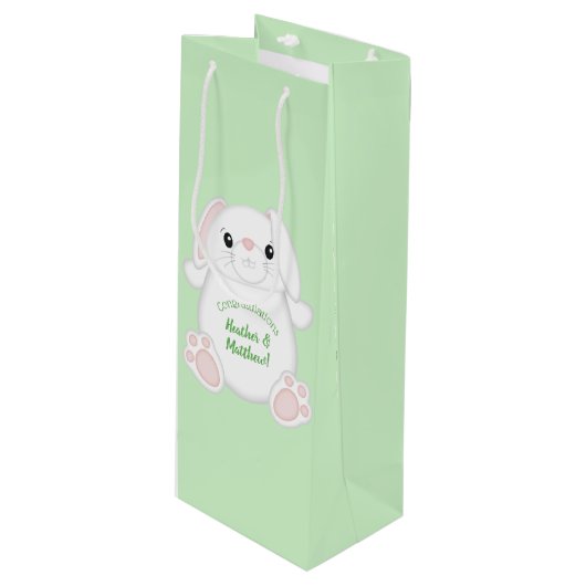 Bunny Rabbit Baby Dusche Geschenktüte Für Weinflaschen (Vorderseite Schrägansicht)