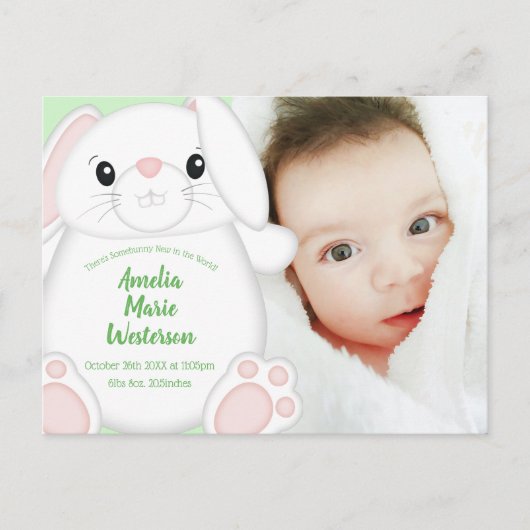 Bunny Rabbit Baby Dusche Grün Postkarte (Vorderseite)