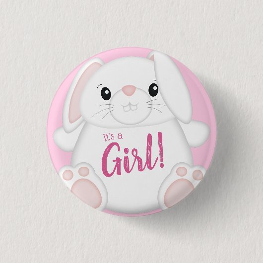 Bunny Rabbit Baby Dusche Pink Button (Vorderseite)