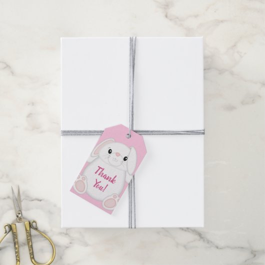 Bunny Rabbit Baby Dusche Pink Geschenkanhänger (Mit Garn)