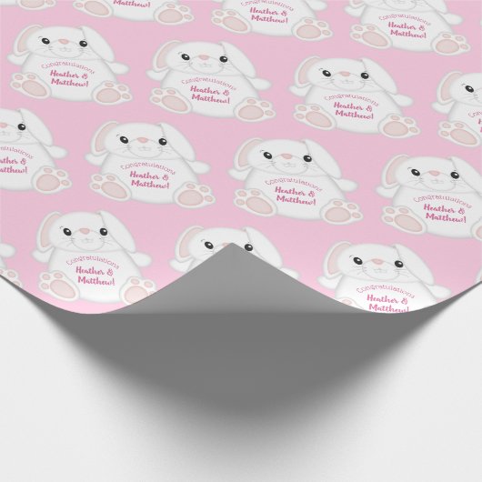 Bunny Rabbit Baby Dusche Pink Geschenkpapier (Ecke)