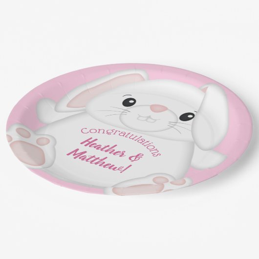 Bunny Rabbit Baby Dusche Pink Pappteller (Schrägansicht)