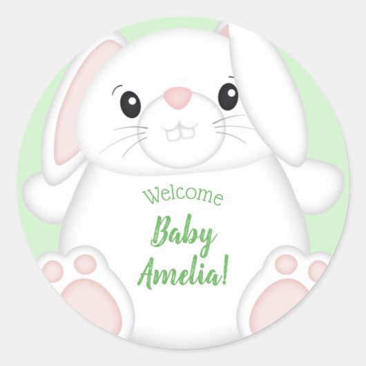 Bunny Rabbit Baby Dusche Runder Aufkleber (Vorderseite)