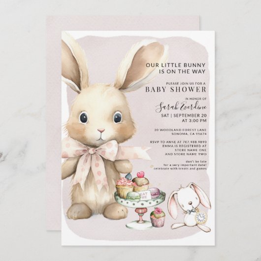Bunny Rabbit Baby Duwer Gender Neutral Einladung (Vorne/Hinten)