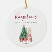 Bunny Rabbit Baby First Christmas Keramik Ornament (Vorne)