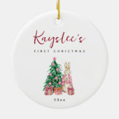 Bunny Rabbit Baby First Christmas Keramik Ornament (Hinten)