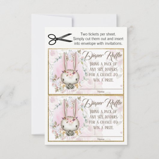 Bunny Rabbit Baby Girl Diaper Raffles Tickets Einladung (Vorderseite)