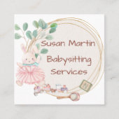 Bunny Rabbit Ballerina Pink Babysitter Quadratische Visitenkarte (Vorderseite)