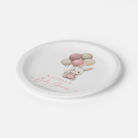 Bunny Rabbit Balloon Pink Baby Girl Dusche Pappteller (Schrägansicht)