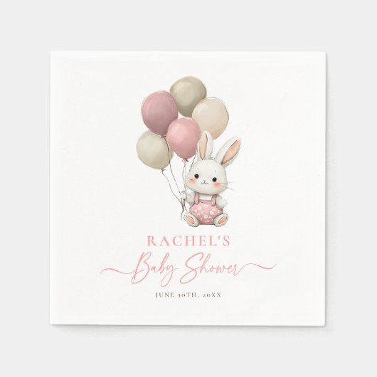 Bunny Rabbit Balloon Pink Baby Girl Dusche Serviette (Vorderseite)