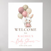 Bunny Rabbit Balloon Pink Baby Girl Dusche Willkom Poster (Vorne)