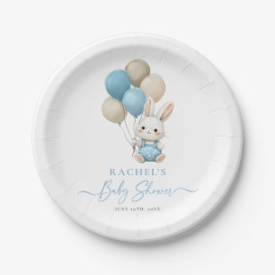 Bunny Rabbit Balloons Blue Baby Boy Dusche Pappteller
