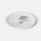Bunny Rabbit Balloons Blue Baby Boy Dusche Pappteller (Schrägansicht)
