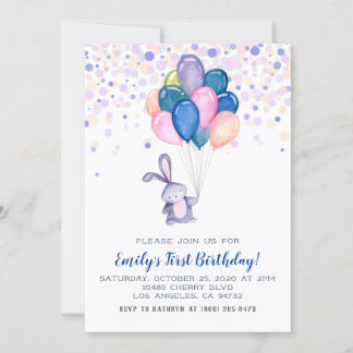 Bunny Rabbit Balloons Einladung zum Geburtstag