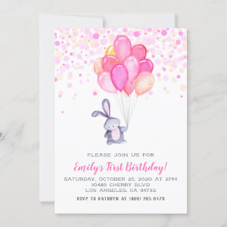 Bunny Rabbit Balloons Einladung zum Geburtstag